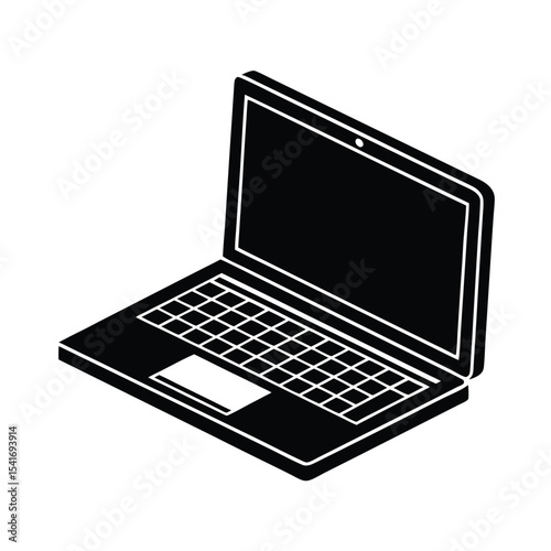 Simple Laptop Open With Visible Screen Outline Vector Illustration
