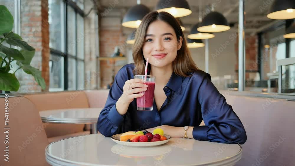 Young woman enjoying smoothie while sitting at a cafe table Young woman enjoying smoothie while sitting at a cafe table