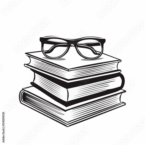 Eyeglasses at books stack. Education and reading concept image vector