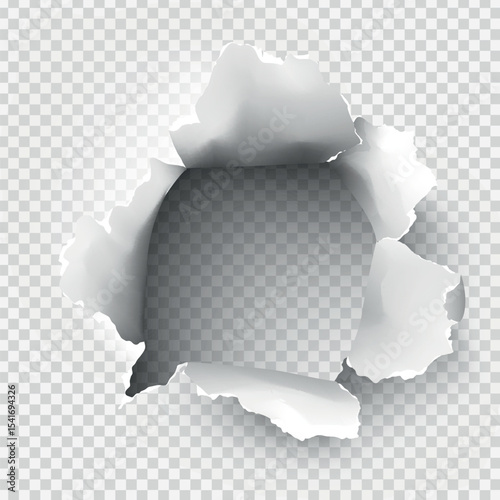 ragged Hole torn in ripped paper on transparent background