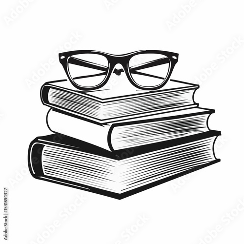 Eyeglasses at books stack. Education and reading concept image vector