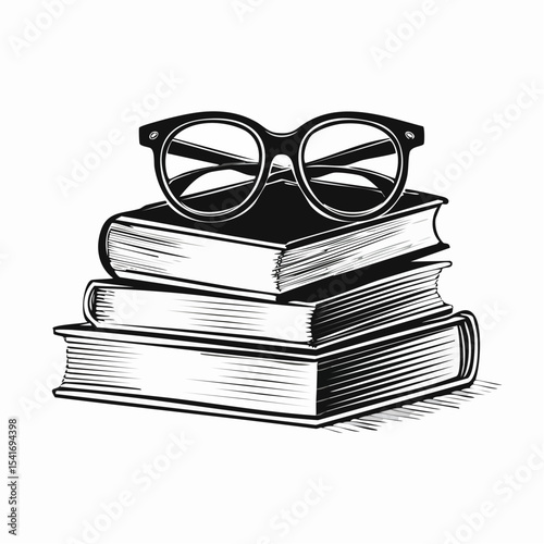 Eyeglasses at books stack. Education and reading concept image vector