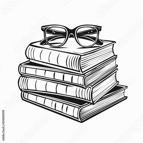Eyeglasses at books stack. Education and reading concept image vector