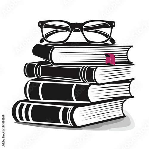 Eyeglasses at books stack. Education and reading concept image vector