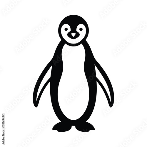 Simple Penguin Standing Upright Outline Vector Illustration