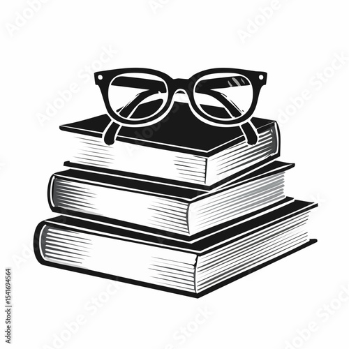 Eyeglasses at books stack. Education and reading concept image vector