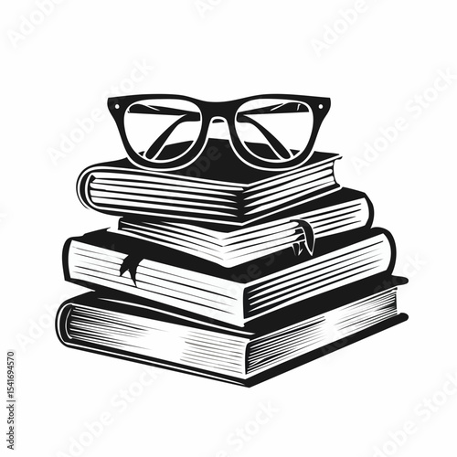 Eyeglasses at books stack. Education and reading concept image vector