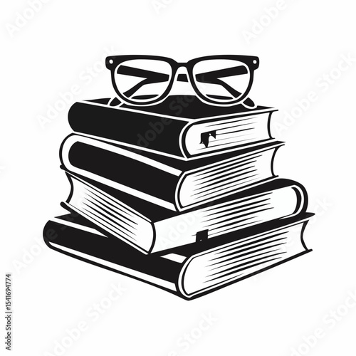 Stack of books with glasses on top image vector isolated on white background.