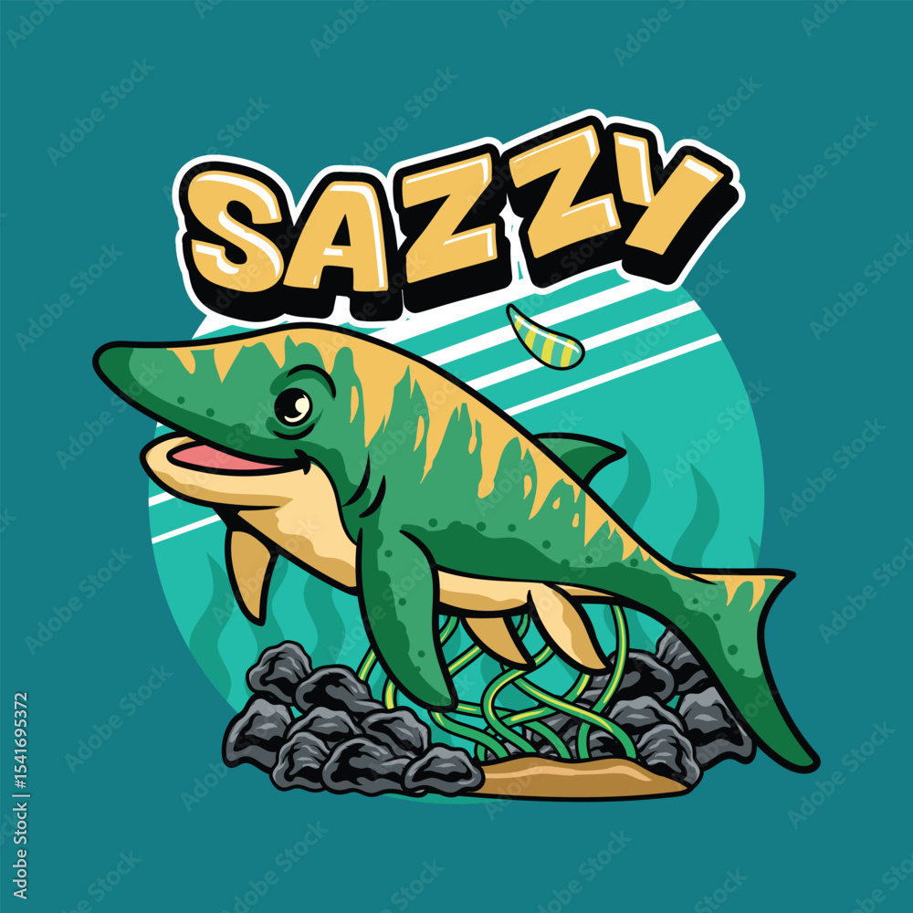 Obraz premium Cute shastasaurus aquatic Dinosaur Character Mascot in Cartoon Illustration