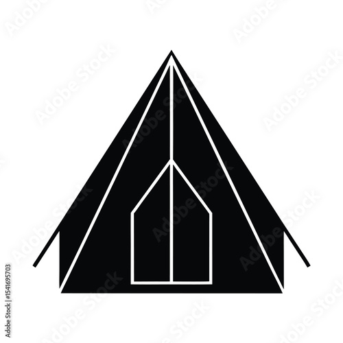 Simple Tent Triangular With Entrance Outline Vector Illustration