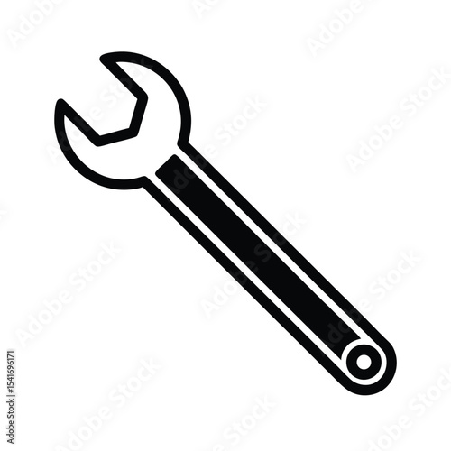 Simple Wrench Open End And Straight Handle Outline Vector Illustration