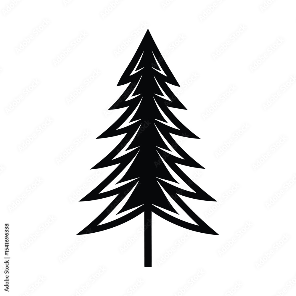Obraz premium Single Pine Tree Triangular Shape Outline Vector Illustration