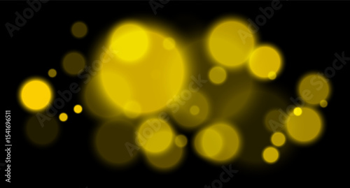 Yellow glowing bokeh with layered circle particles and blur effect on black backdrop. Creates a dramatic, energetic visual for digital compositions.