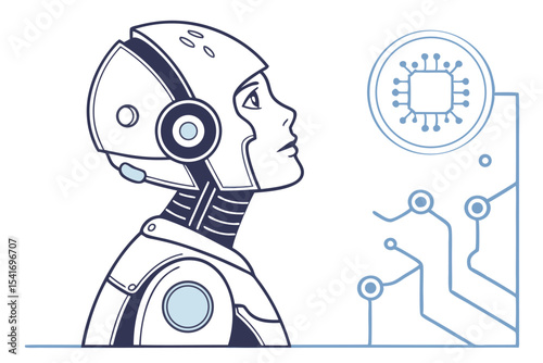 Futuristic Illustration of a Humanoid Robot with Computer Circuitry, Representing Artificial Intelligence and Technological Advancement