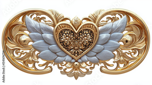 Elegant heart design with intricate floral patterns and angelic wings, symbolizing love and beauty. Perfect for romantic themes