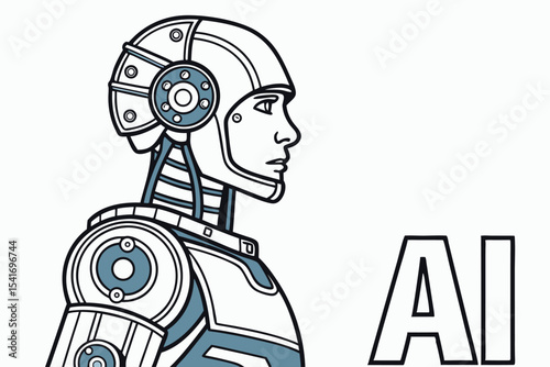 Conceptual AI Illustration Featuring a Robot Head and Shoulders Along with the Letters AI in Bold Font
