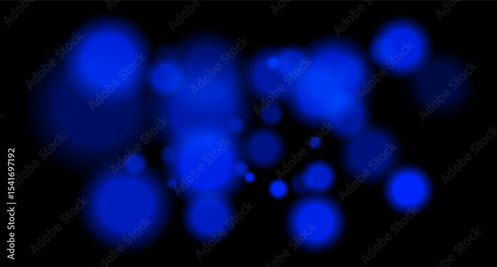 Large soft blue bokeh circles with glow on black background, creating a dreamy abstract field. Suitable for festive, sci-fi or digital designs.