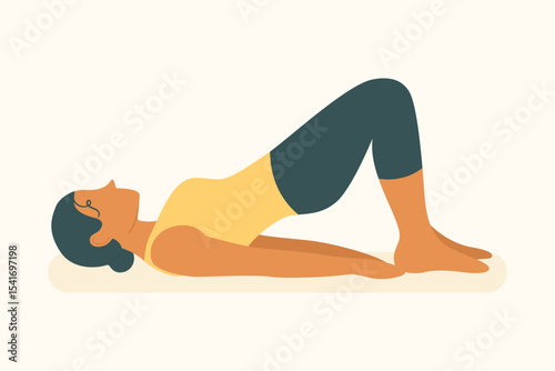 Woman performing glute bridge on mat, strengthening hips and core with focus on stability and posture from yoga and pilates