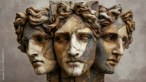 A sculpture with multiple faces