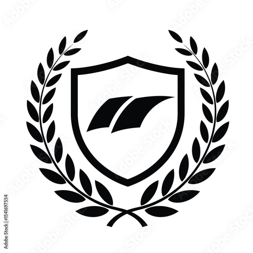 Black Silhouette Crest Icon Laurel Wreath Vector