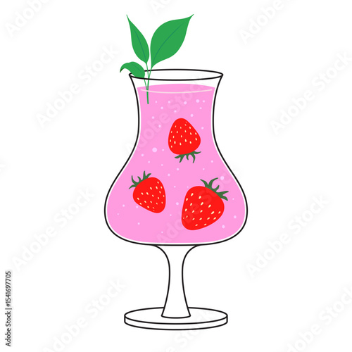 Glass of strawberry mojito. Summer cocktail isolated on white background. Strawberry lemonade. Drink for menu, bar. Ice alcoholic drink