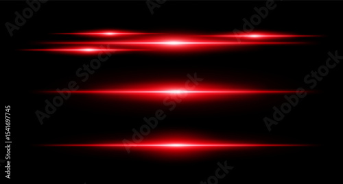 Horizontal red flare beams in stacked layout on dark background with smooth gradients and glow effect. Sci-fi or HUD visual element.