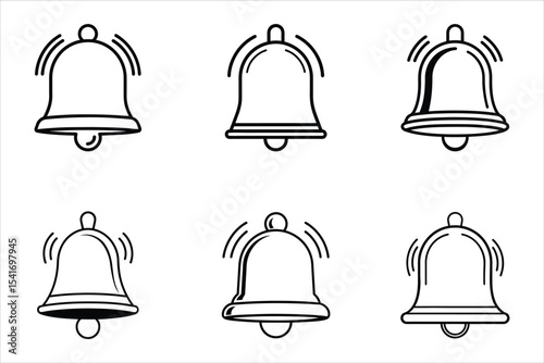 Six Black Outline Bells Ringing Notification Icons