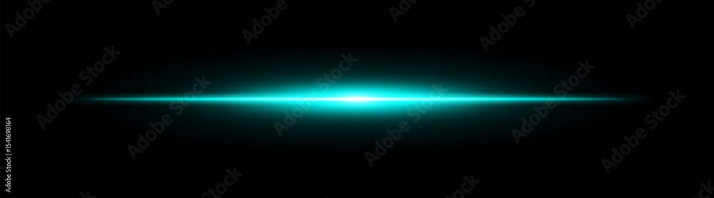 Fototapeta premium Bright horizontal blue beam. Central light burst with smooth radial fade on black background, ideal for sci-fi, energy or speed visuals.
