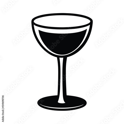 Wine Glass Tall Stem And Round Bowl Outline Vector Illustration