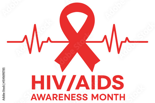 Hiv aids awareness month red ribbon heartbeat graphic