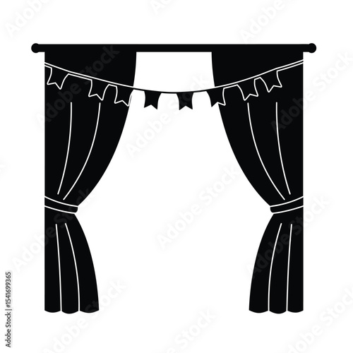 Black Silhouette Party Curtain Vector Icon White Background