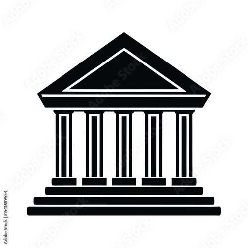 Bank Building Columns And Triangle Outline Vector Illustration