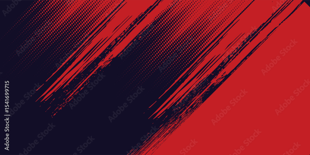 Fototapeta premium Halftone dots red and blue color pattern gradient grunge texture background. Dot pop art comic sport style arts background modern grunge red and black