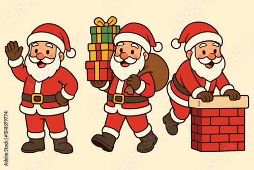 Three cartoon santas christmas characters set