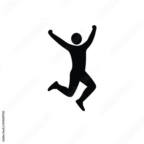 Black Silhouette Vector Person Jumping Joyful White Background