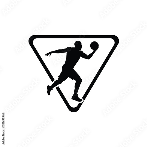 Black Silhouette Basketball Player Triangle Emblem Icon