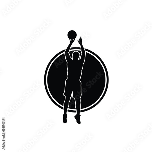 Black Silhouette Basketball Player Badge Icon Vector