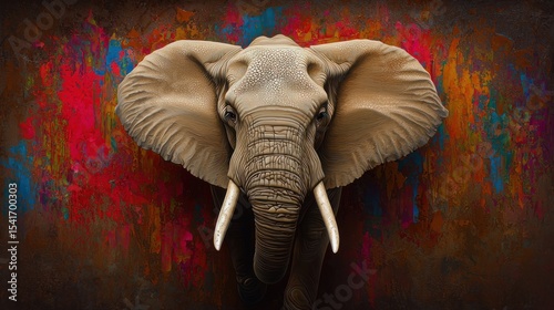 Elephant portrait, colorful abstract background, close-up, artistic