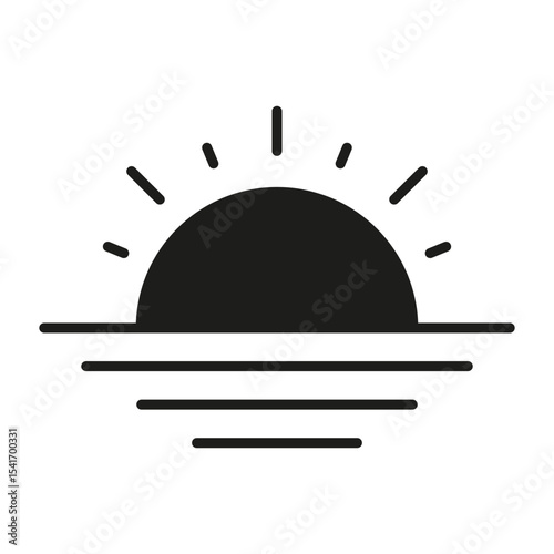 Sunrise Over Horizon Solid Icon. New Beginnings, Hope, And Renewal Silhouette Symbol. Morning Light And Fresh Start Representation. Isolated Vector Illustration