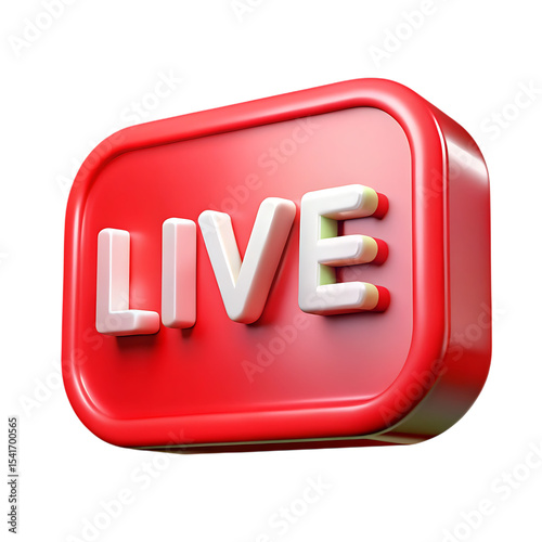 Red live button 3d render isolated on transparent background