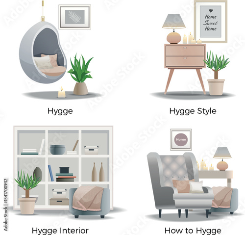 Hygge style interior design banner collection
