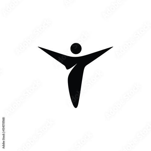 Black Silhouette Vector Icon Person Arms Raised White Background
