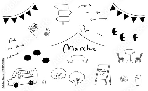 マルシェ_手描きイラストセット_線画｜Marche_Hand-drawn Illustration Set_Line Art