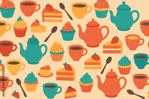 Sweet treats and tea time pattern background