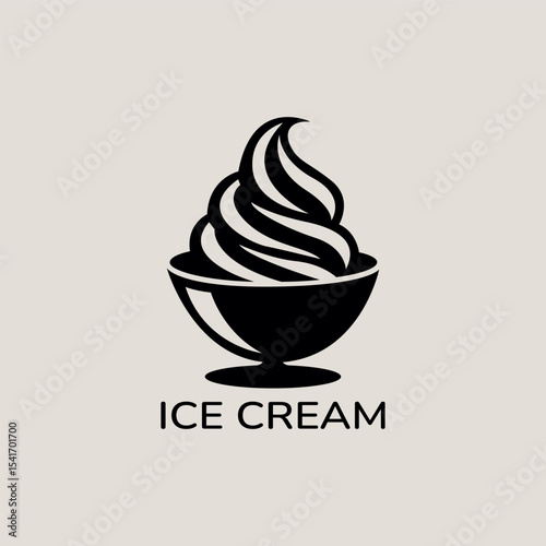 Laconic vector logo with a silhouette of ice cream in a bowl, minimalist design.