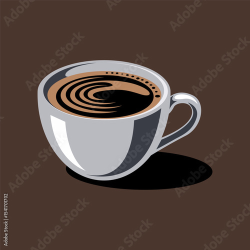 Vector logo with a cup of rich dark coffee with thin foam.
