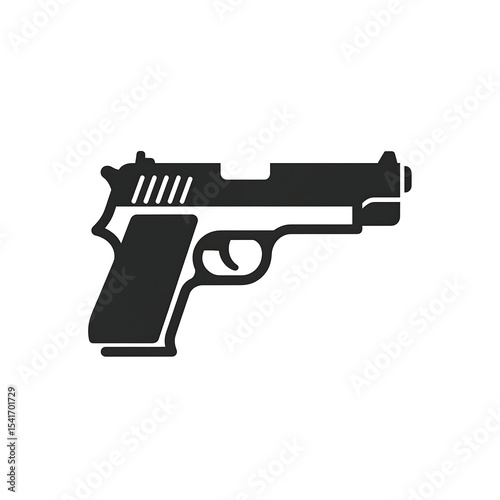 Black and white pistol icon, simple, weapon illustration