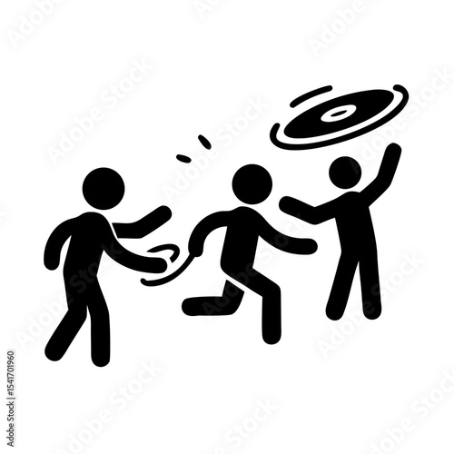 Icon of friends playing frisbee together in a fun outdoor setting,
