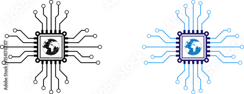 AI microchip technology concept in digital connections