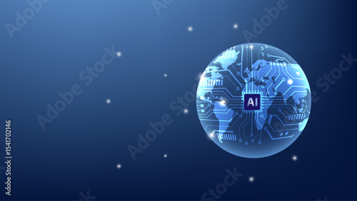 Digital technology network concept with floating sphere